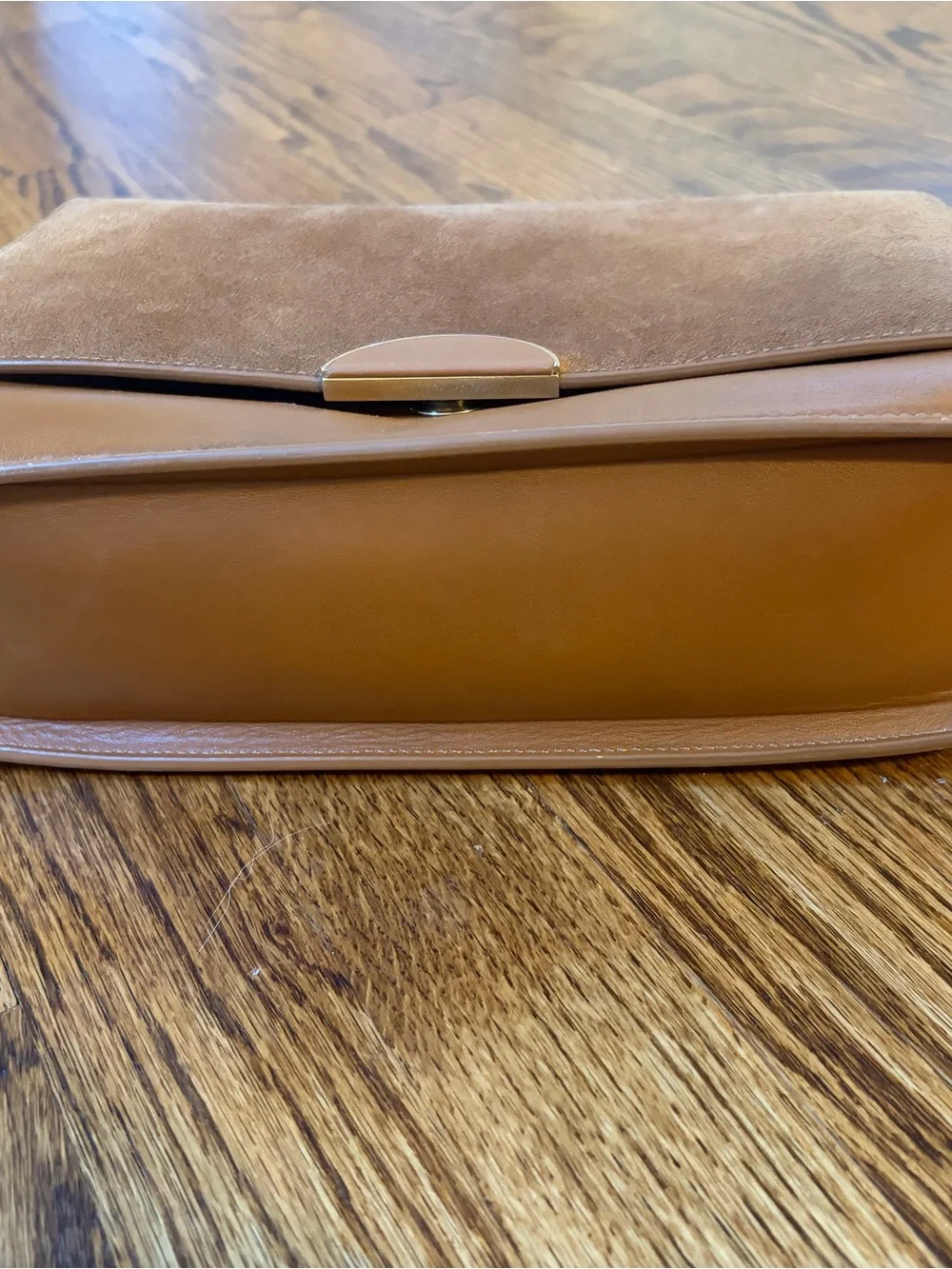 Cuyana Tan Suede and Leather Crossbody Bag with Gold Accent